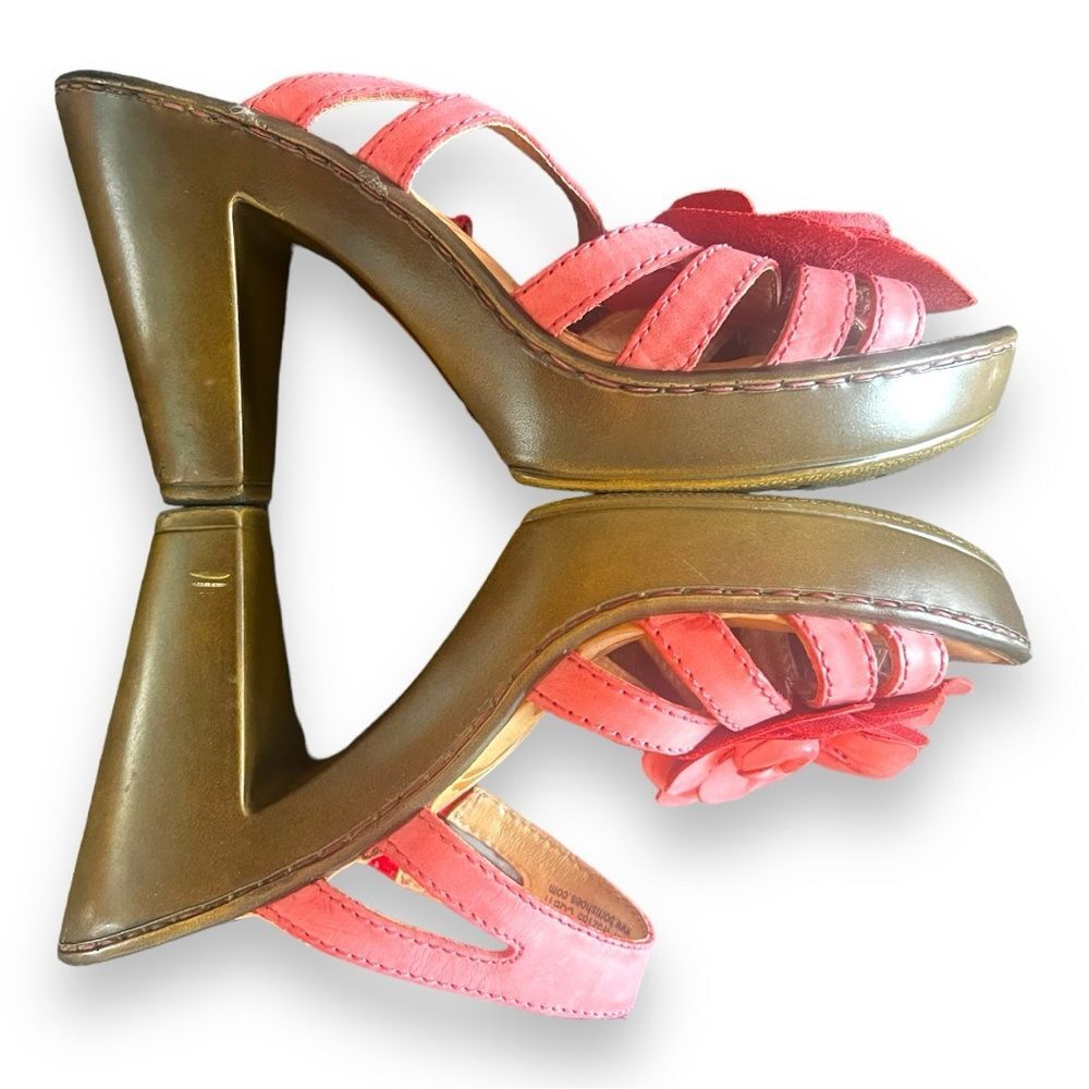 Born Sandals Flower Cone Heel Strappy Platform Slip On Leather Pink Size 8/39 - Picture 3 of 10